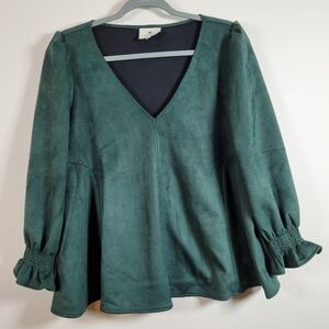 Tuckernuck Easton Suede Malachite Blouse Small V-Neck Long Sleeve Christmas